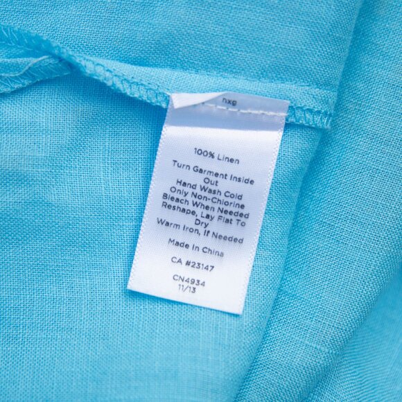 Talbots Linen Boho Tunic Top Popover L Turquoise Beaded Casual Coastal Kaftan - Picture 8 of 8